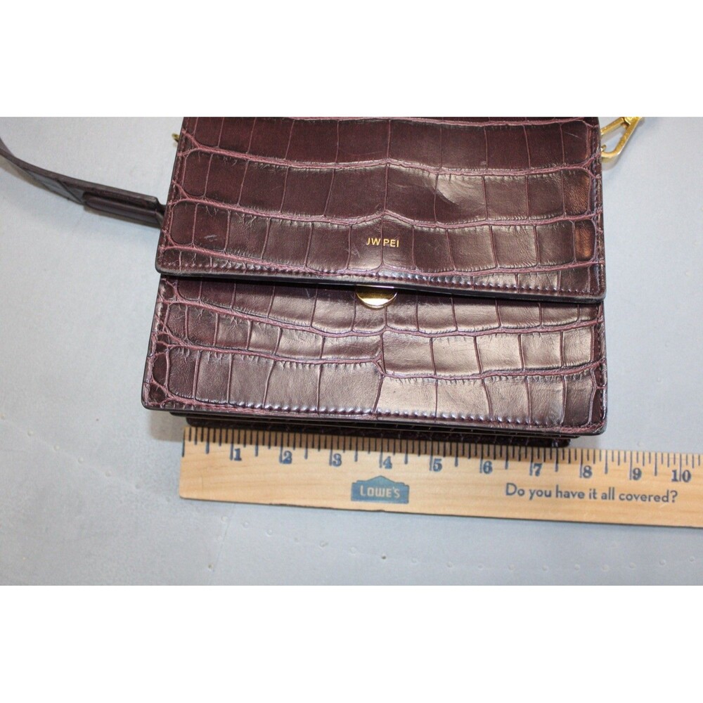 JW PEI Mini Flap Crossbody Bag Burgundy Brown Croc Embossed Vegan Leather Purse - Picture 3 of 10